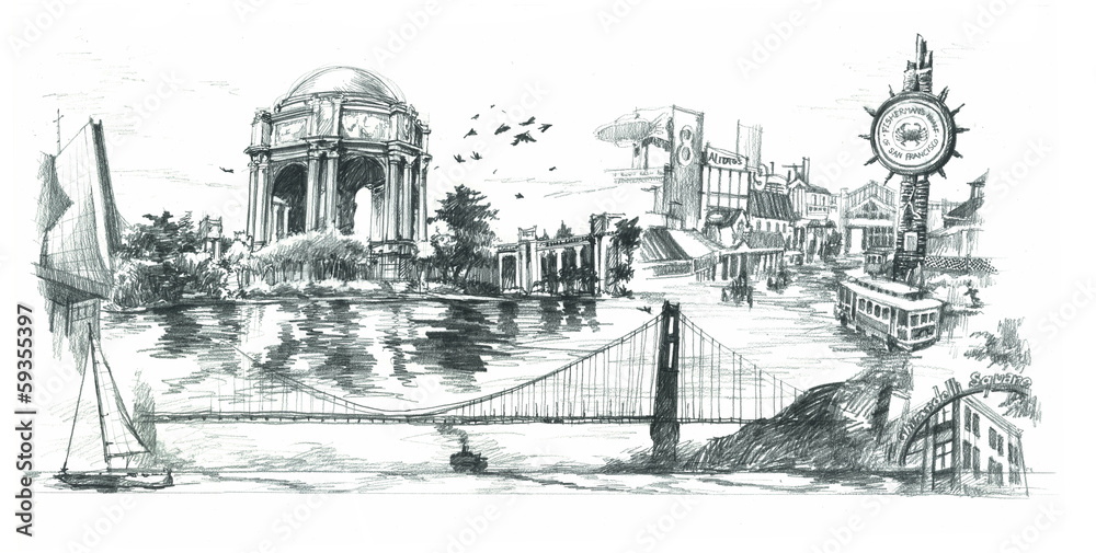San Francisco travel landmark drawing