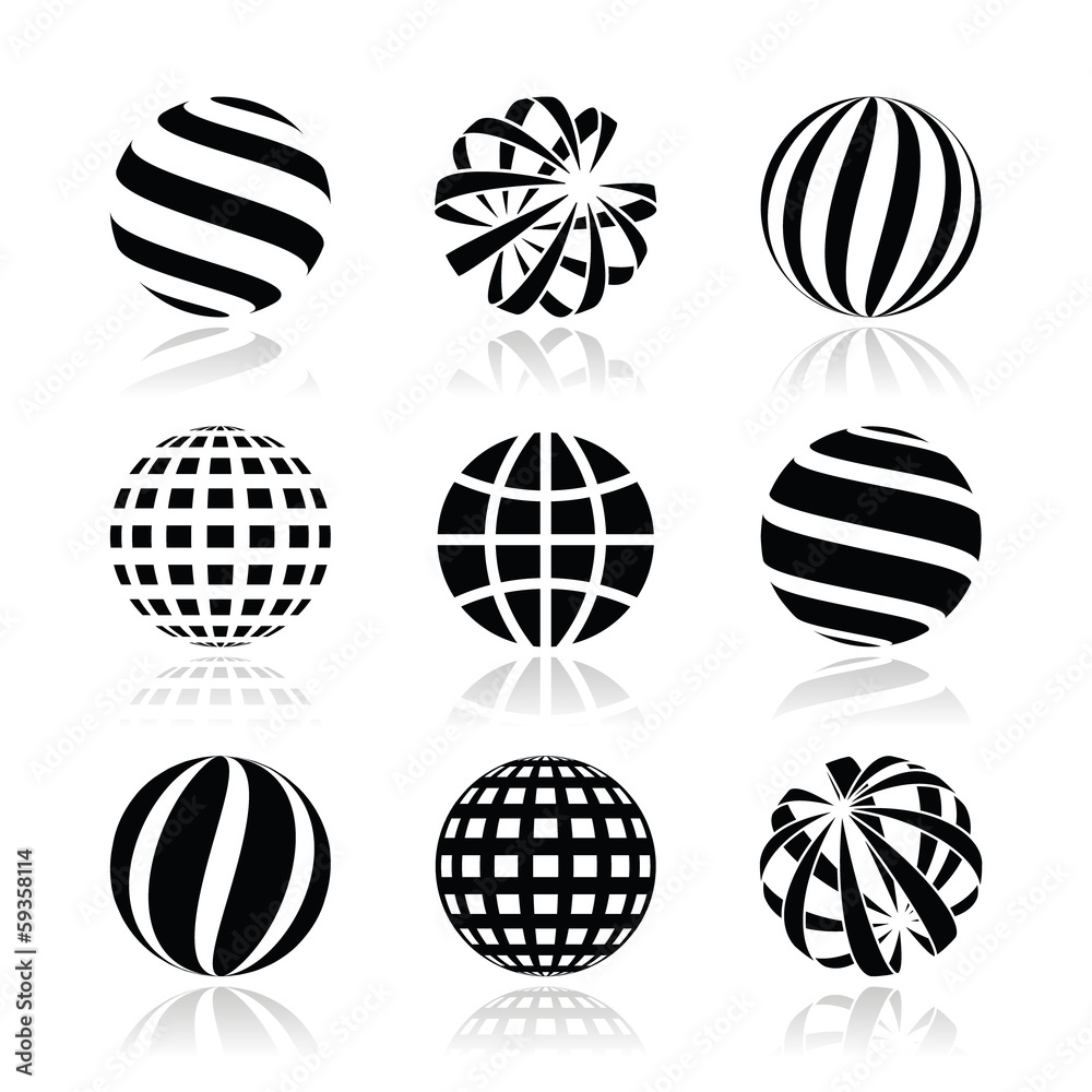 Globe sphere, earth vector icons set