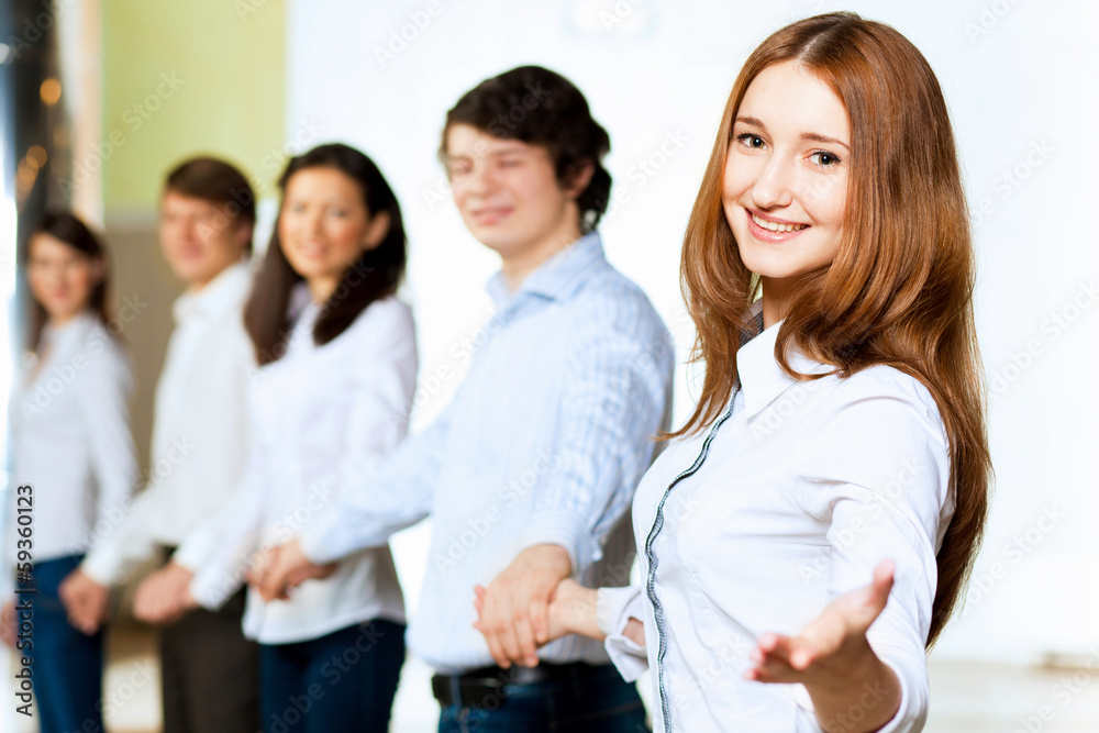 Five students smiling Five students smiling