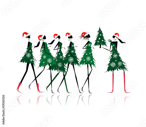 Christmas tree girls for your design