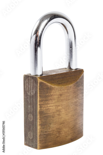 vintage metal padlock on white background