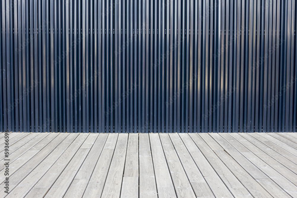 Background: Wooden floor and Metal Wall Background: Wooden floor and Metal Wall