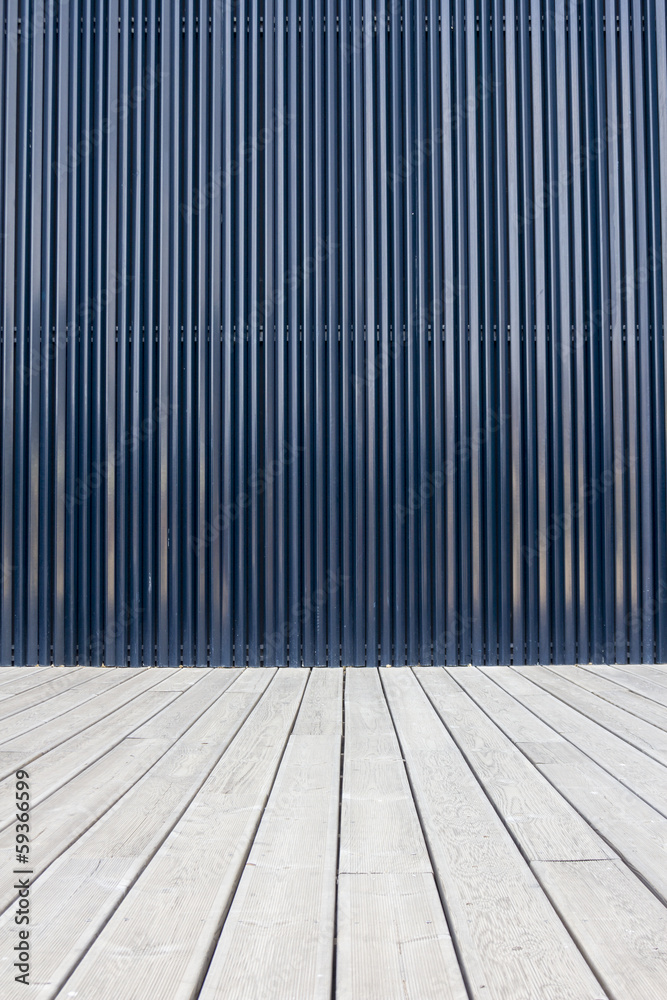 Background: Wooden floor and Metal Wall Background: Wooden floor and Metal Wall