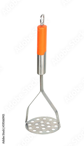 masher with orange handle