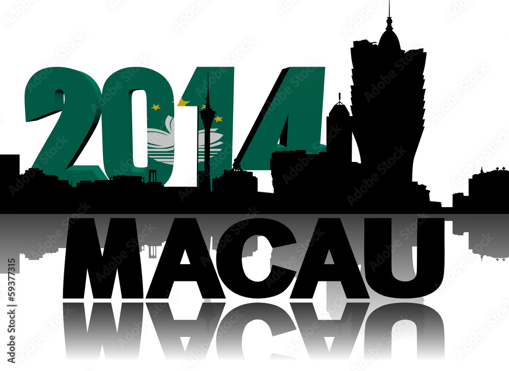 Macau skyline with 2014 flag text illustration