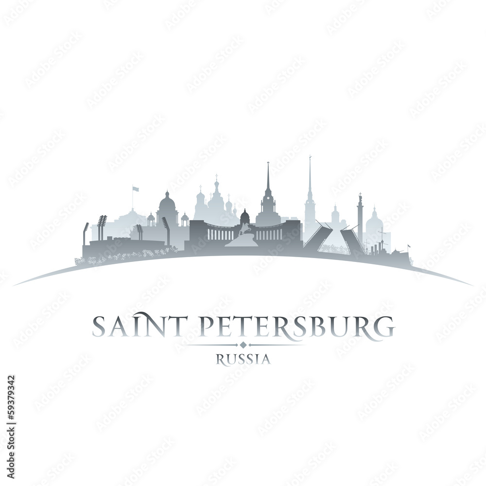 Saint Petersburg Russia city skyline silhouette white background