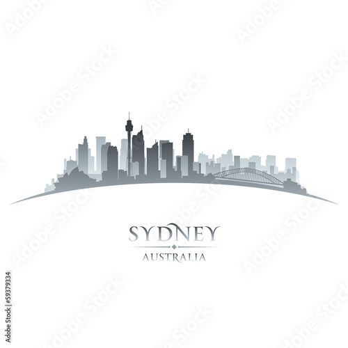 Sydney Australia city skyline silhouette white background