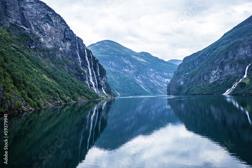 Geiranger fjord  Norway - waterfalls Seven Sisters.