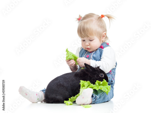 kid feeding a rabbit with l...