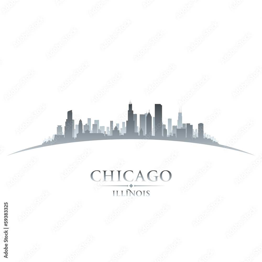 Naklejka premium Chicago Illinois miasta linii horyzontu sylwetki bielu tło