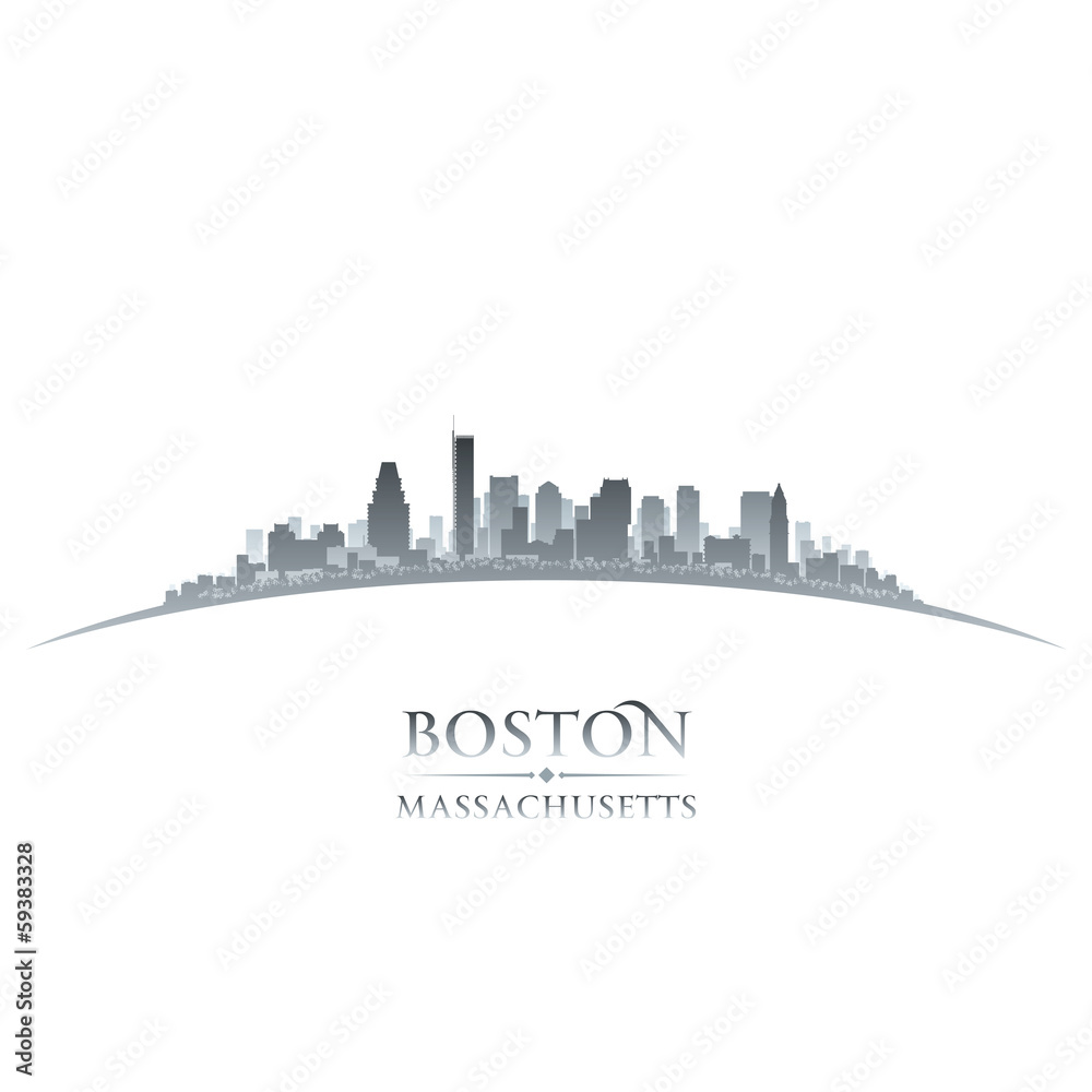 Boston Massachusetts city skyline silhouette white background