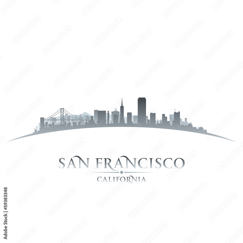 San Francisco California city skyline silhouette white backgroun