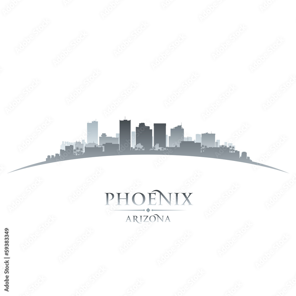 Phoenix Arizona city skyline silhouette white background