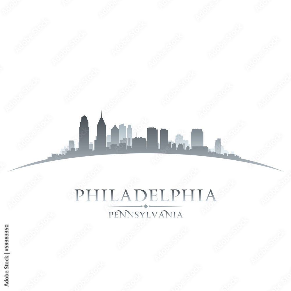 Philadelphia Pennsylvania city skyline silhouette white backgrou