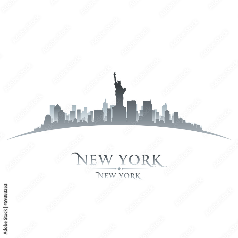 New York city skyline silhouette white background
