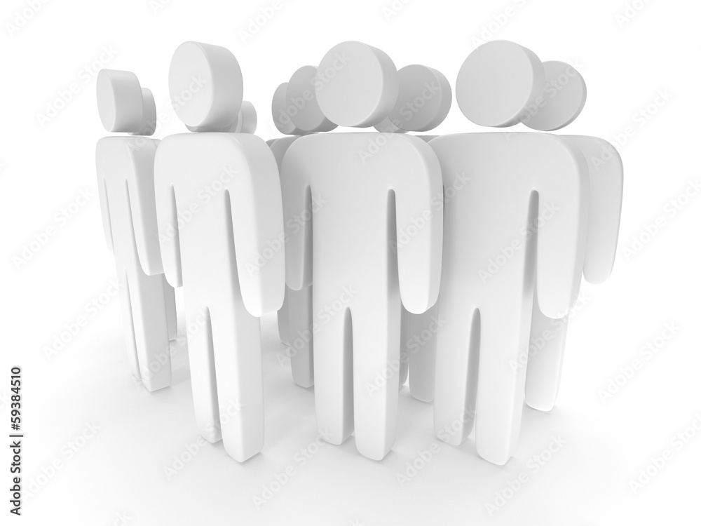 Group of stylized blank people stand on white Group of stylized blank people stand on white