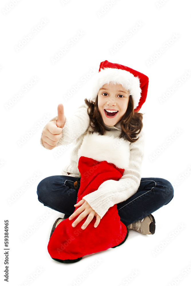 Little girl with Christmas gift on white background Little girl with Christmas gift on white background