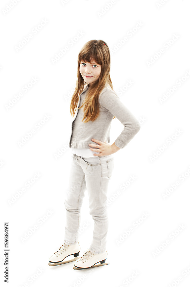 Little girl with ice skates on white background Little girl with ice skates on white background