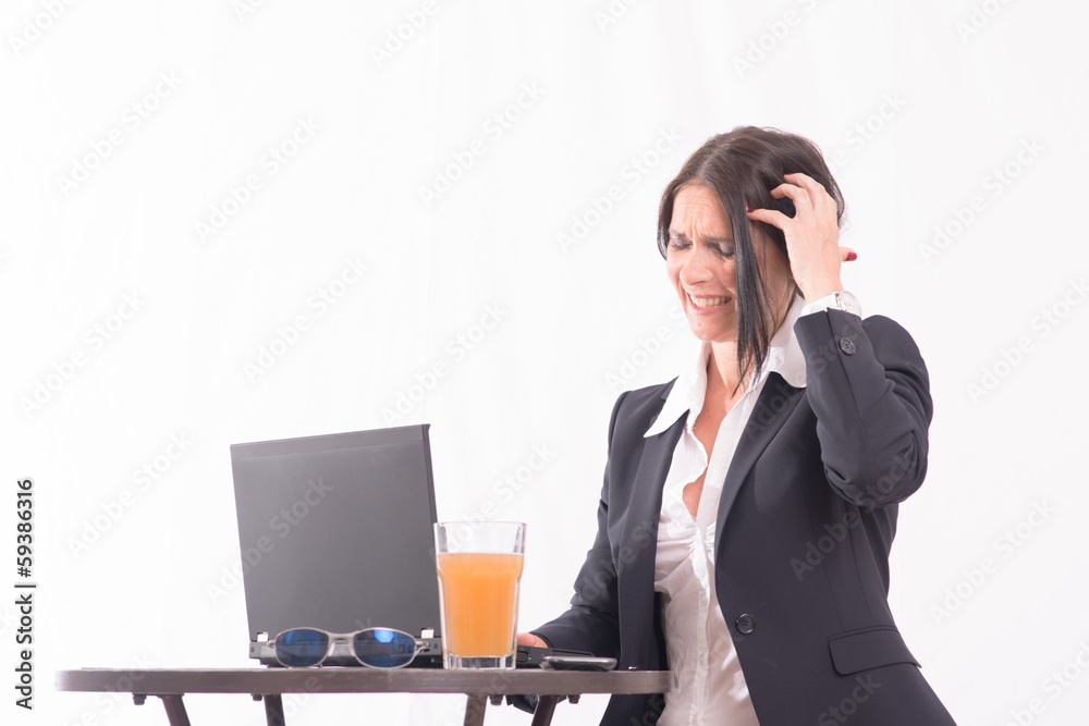 Black hair buisness woman gets crazy with her Computer Black hair buisness woman gets crazy with her Computer