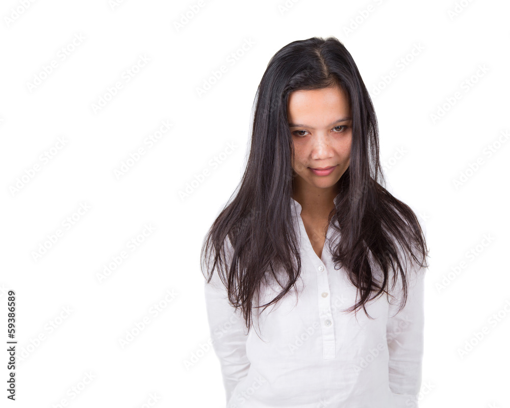 Female asian model over white background Female asian model over white background