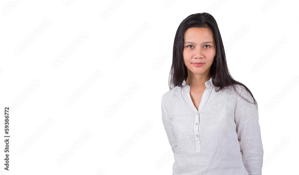 Female asian model over white background Female asian model over white background
