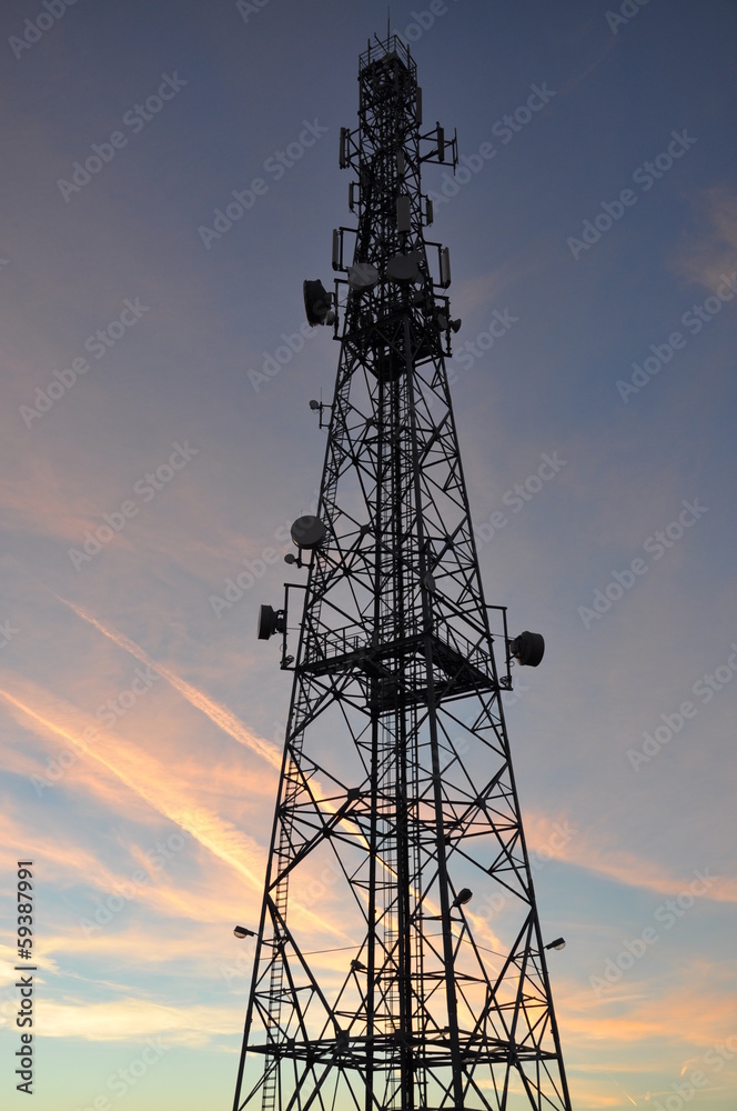 Silhouette of a telecommunication cell phone tower