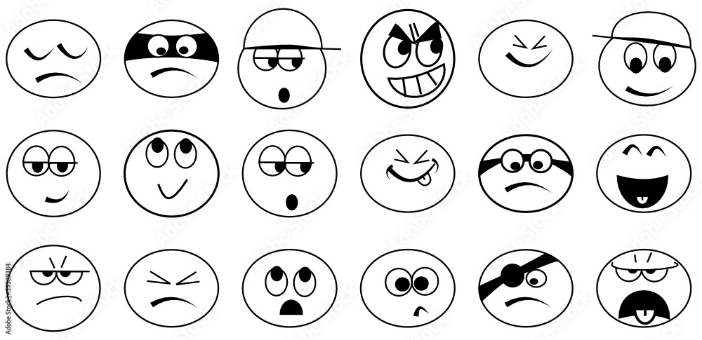 Various simple black and white emoticons - illustrations Stock Vector ...