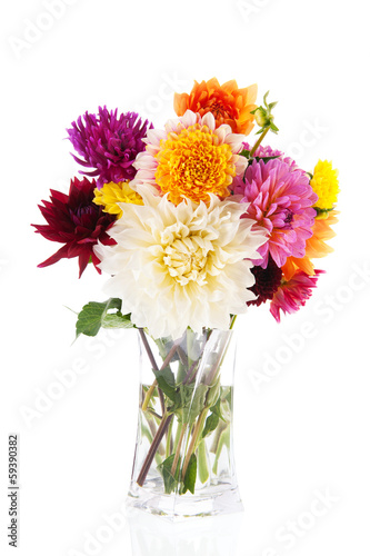 Bouquet Dahlias in glass vase
