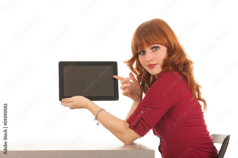 Woman showing tablet Woman showing tablet