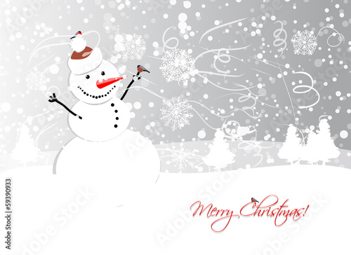 Christmas card design with funny snowman