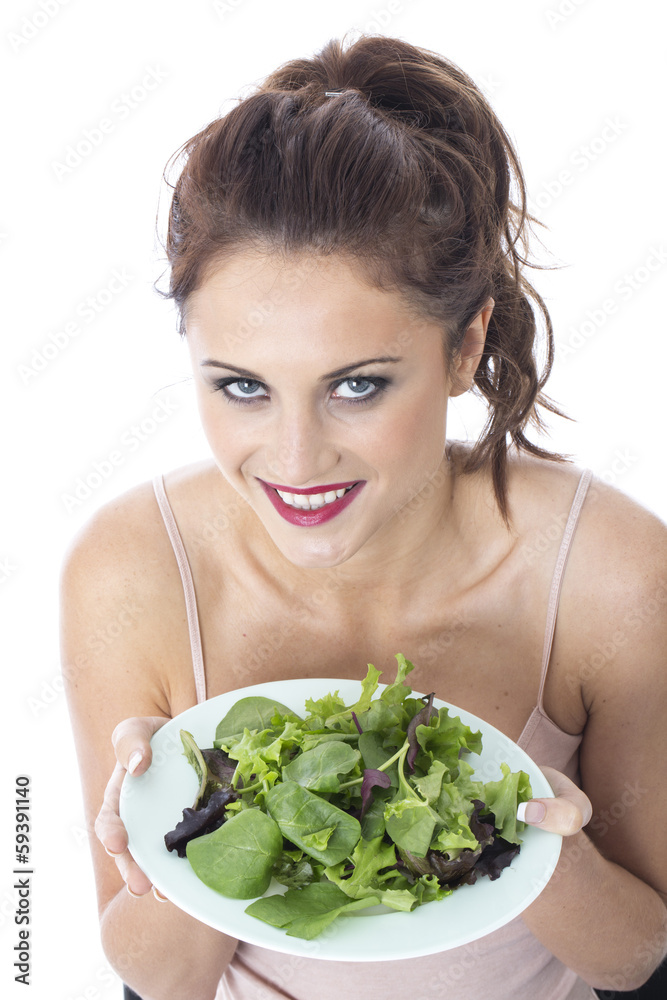 Woman Eating Green Leafed Salad Woman Eating Green Leafed Salad