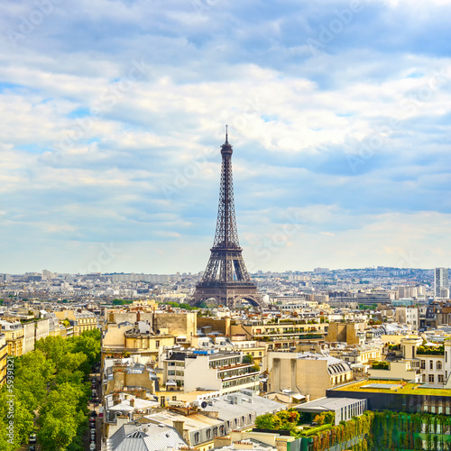 Fototapeta Naklejka Na Ścianę i Meble -  Eiffel Tower landmark, view from Arc de Triomphe. Paris, France.