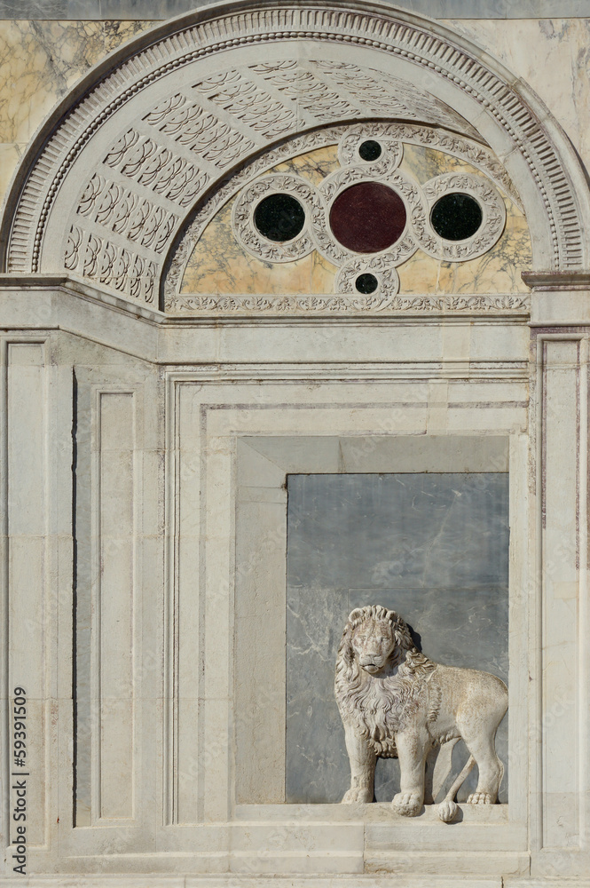 marble bas-relief of a lion on Campo Santi Giovanni e Paolo in V
