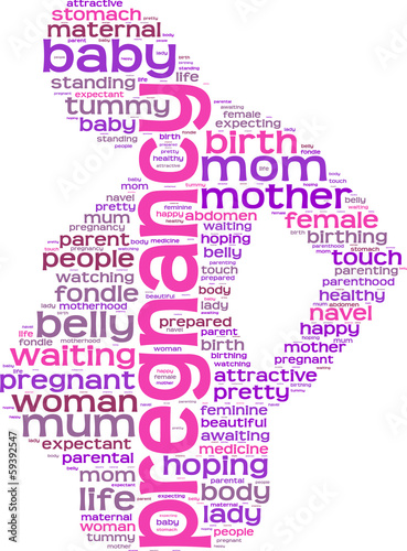 pregnancy concept tag cloud silhouette of a pregnant woman