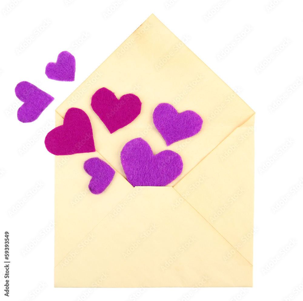 Beautiful old envelope with decorative hearts, isolated on Beautiful old envelope with decorative hearts, isolated on