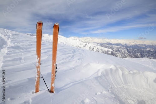 Back country ski in scenic alpine backgrounds