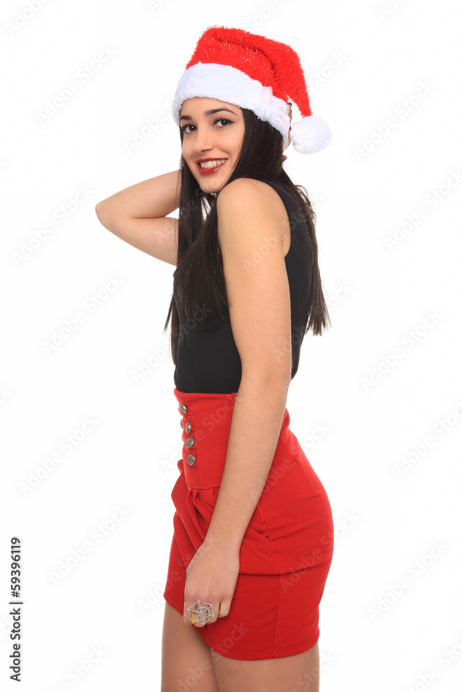 beautiful young girl with santa claus hat beautiful young girl with santa claus hat