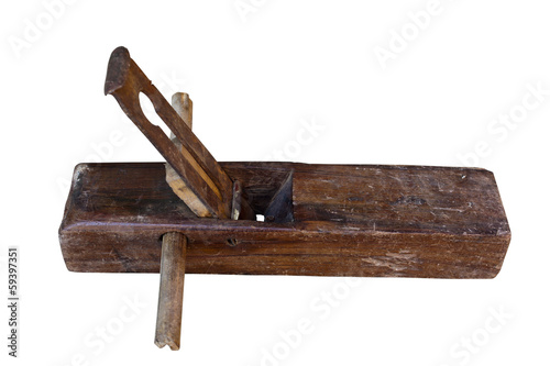 old vintage wooden rabbet plane on a white background.