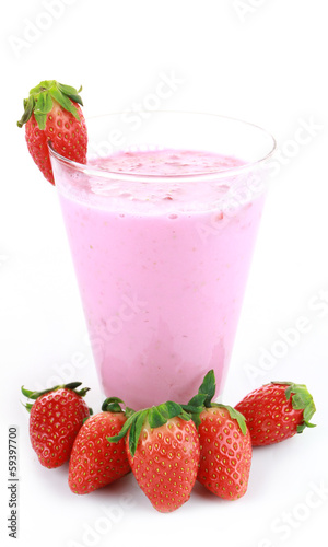 strawberry smoothie on a white