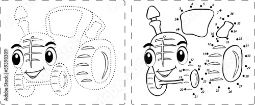 Funny tractor drawing with dots and digits