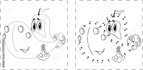 Funny ship drawing with dots and digits