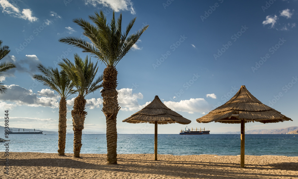 Fototapeta premium Morning view on the Red sea from north beach,Eilat