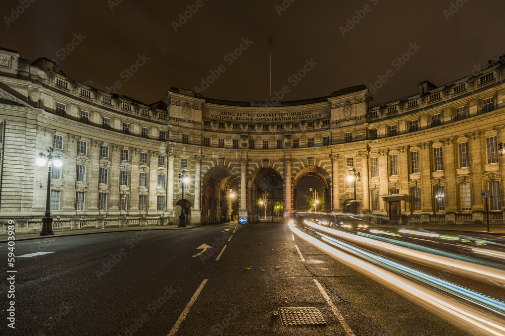 Admiralty Arch at night with light trails,The Mall, London UK