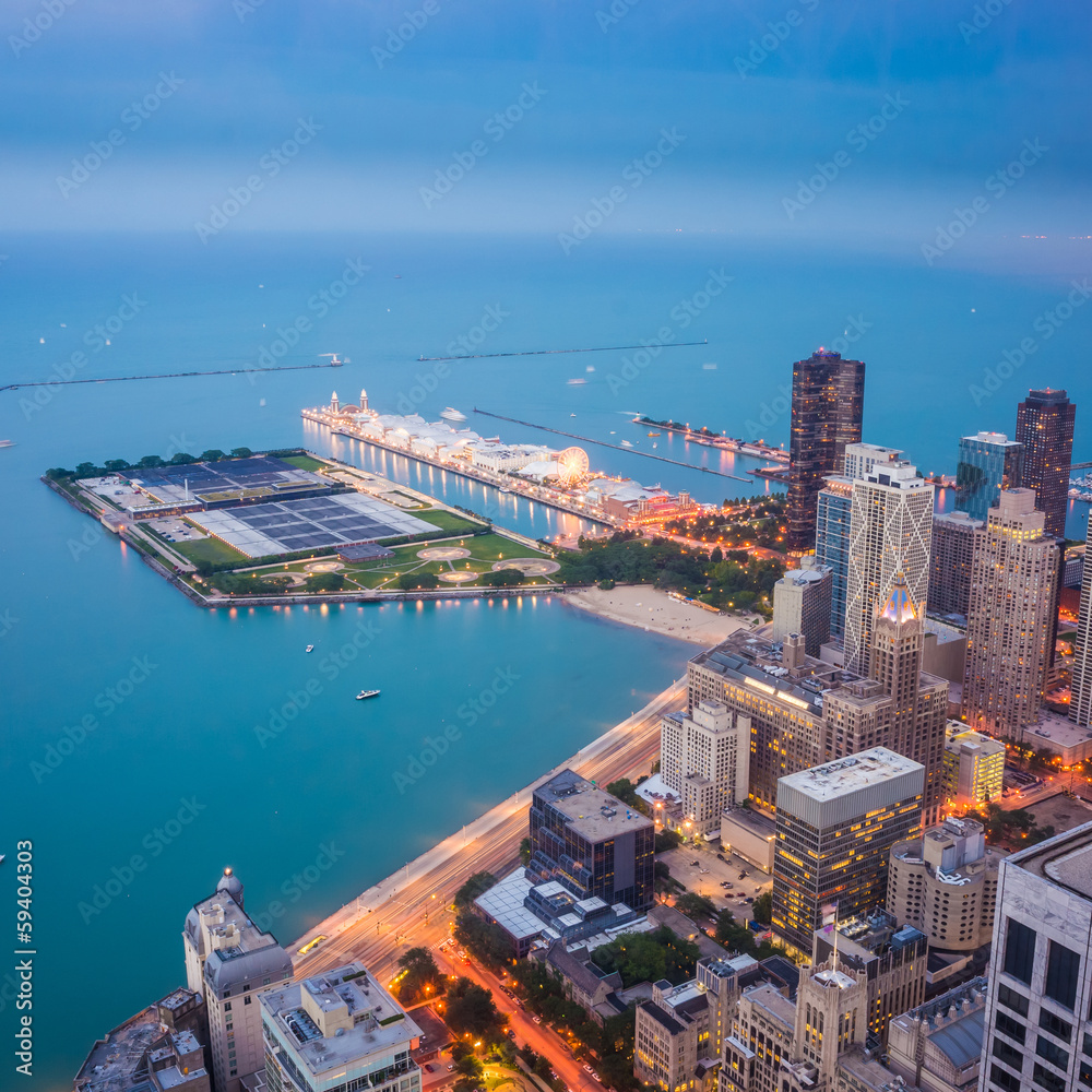 Navy Pier, Chicago city from top view