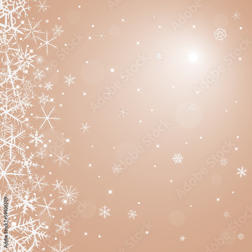 Merry Christmas winter background with various snowflakes.