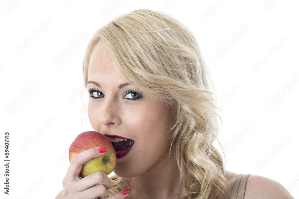 Young Woman Eating a Red Apple Young Woman Eating a Red Apple