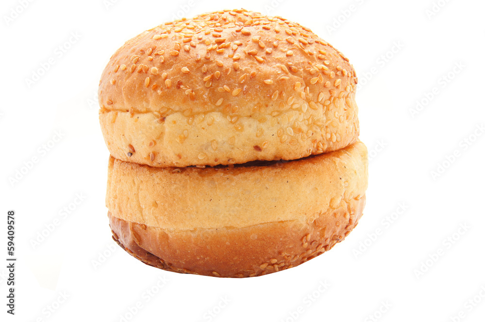 bun with sesame seeds on a white background bun with sesame seeds on a white background