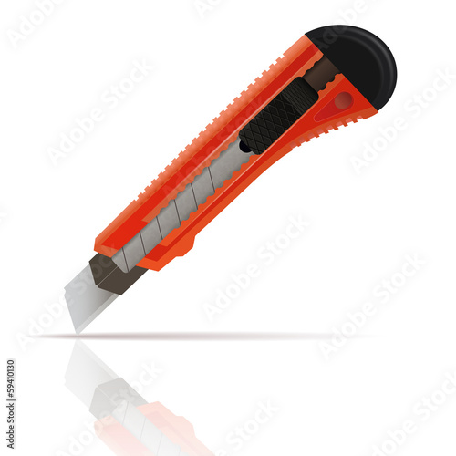 Red stationery knife with reflection