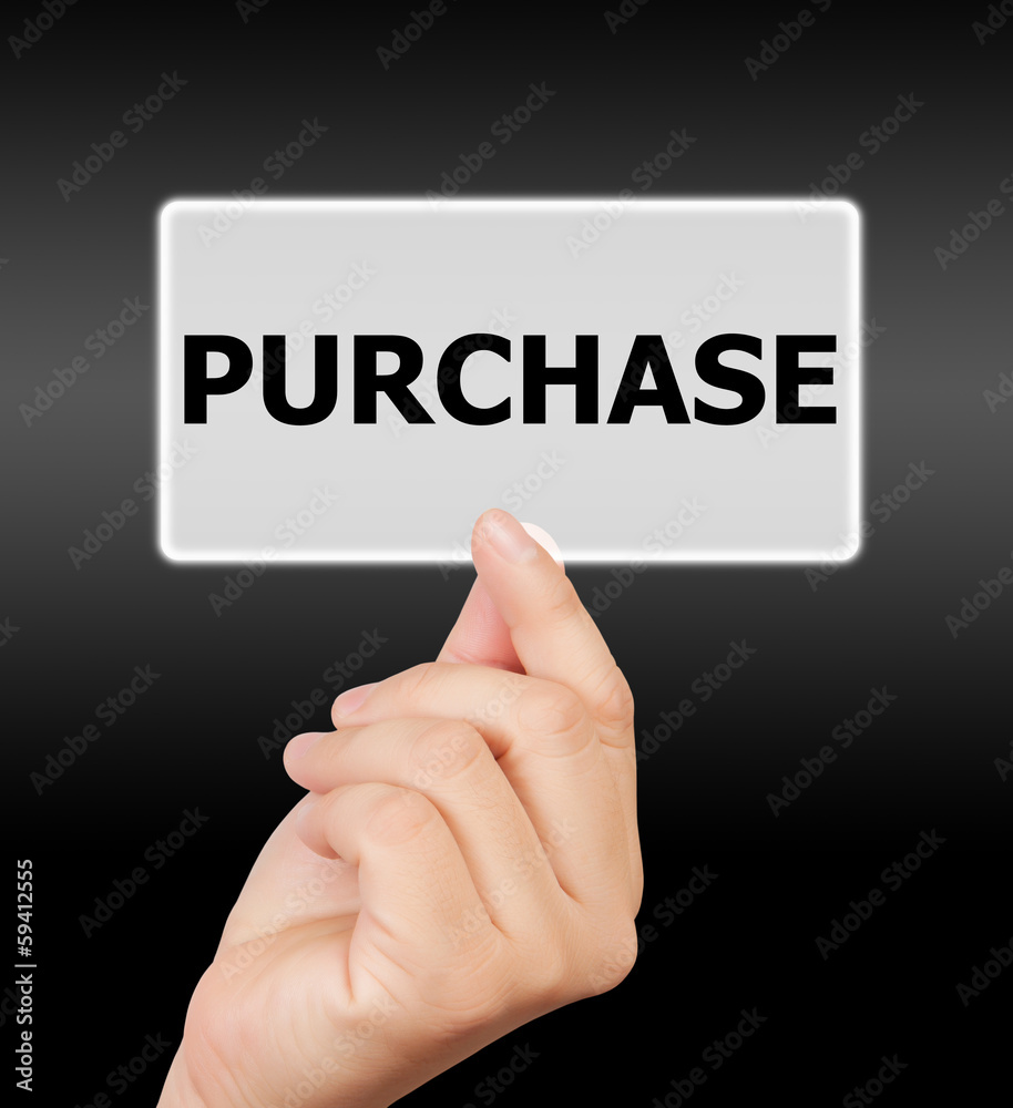 man hand touching button purchase keyword. man hand touching button purchase keyword.