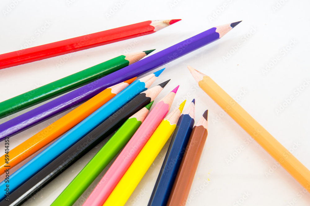 Colour pencils isolated on white background close up